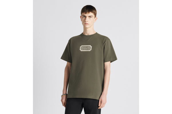 RELAXED FIT KHAKI T-SHIRT WITH EMBROIDERY