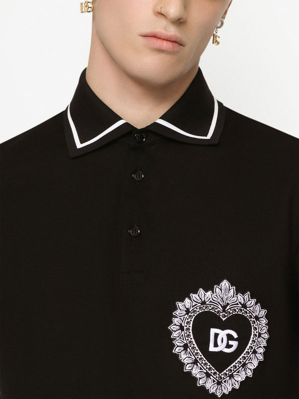 Black Polo Shirt with Logo Embroidery