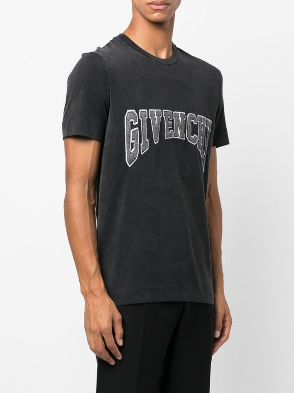 Logo Embroidered Faded Black T-shirt