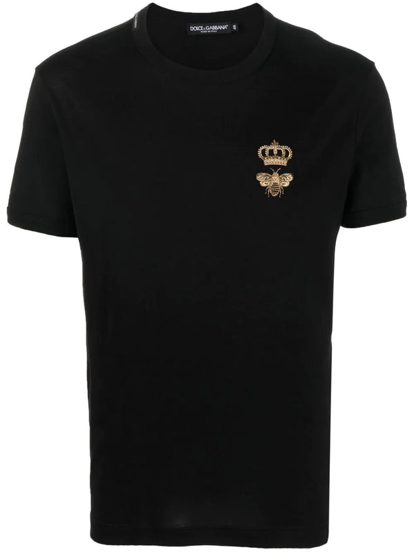 Black Cotton T-shirt with embroidered Logo - Exclusive Wear