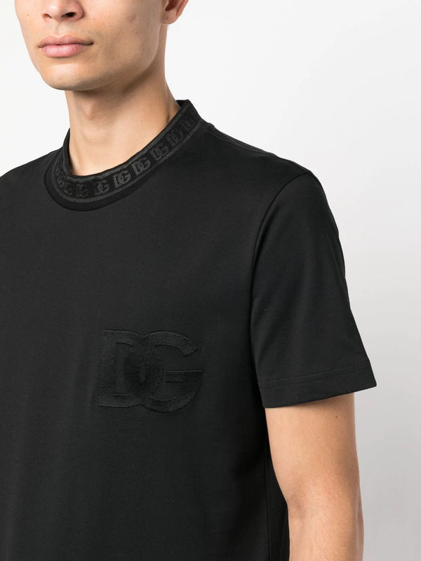 Black Cotton T-shirt with DG Embroidery - Exclusive Wear