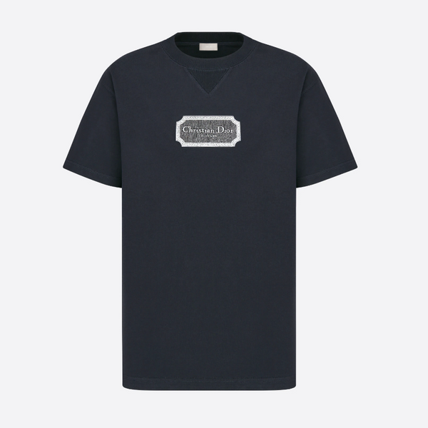 RELAXED FIT NAVY BLUE T-SHIRT WITH EMBROIDERY