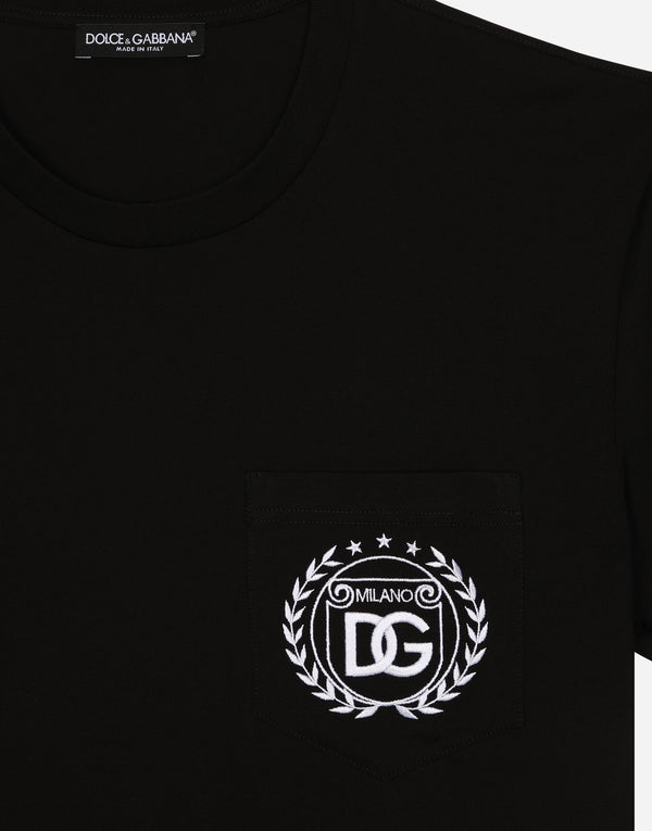 Black T-shirt with DG Milano Logo Embroidery