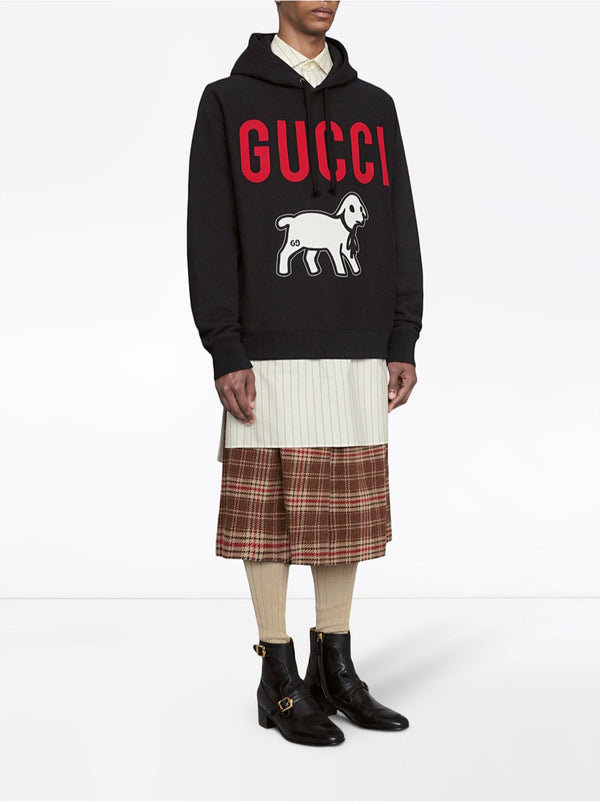 Black Oversize Hoodie with Lamb Print - Exclusive Wear