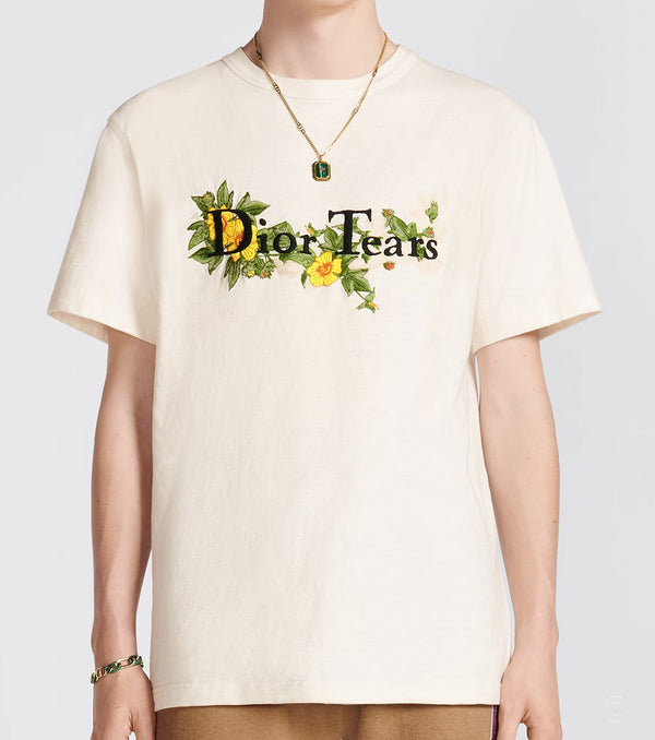 TEARS RELAXED FIT WHITE T-SHIRT WITH EMBROIDERY