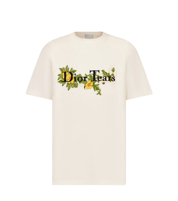 TEARS RELAXED FIT WHITE T-SHIRT WITH EMBROIDERY
