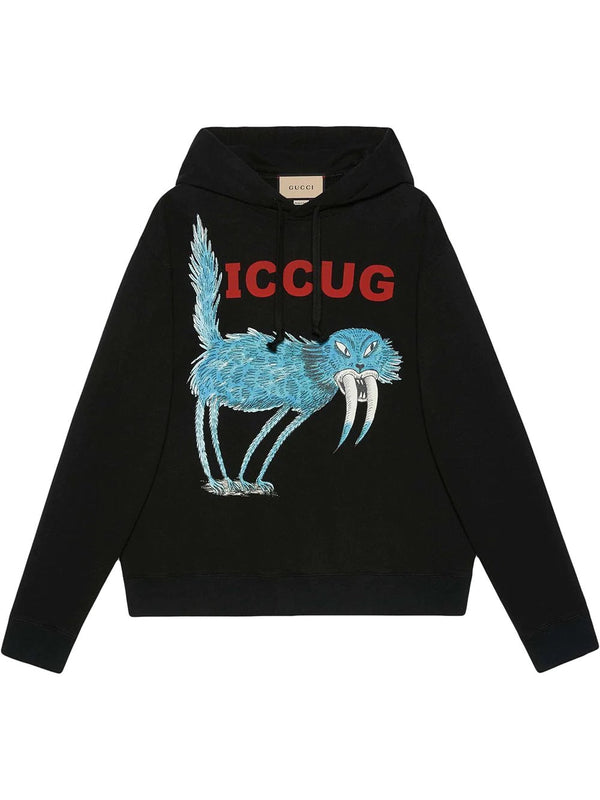 GUC Freya Hartas Black Hoodie with ICCUG animal print - Styledistrict
