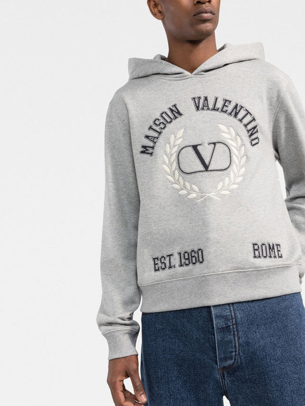 VLTN VLogo Crest Logo-embroidered Grey Hoodie - Styledistrict