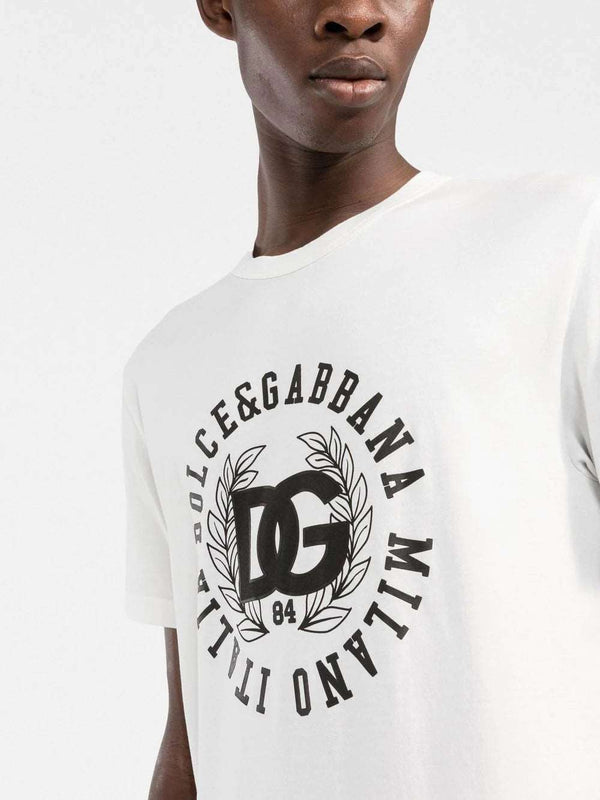 DG logo-print White Cotton T-shirt - Styledistrict